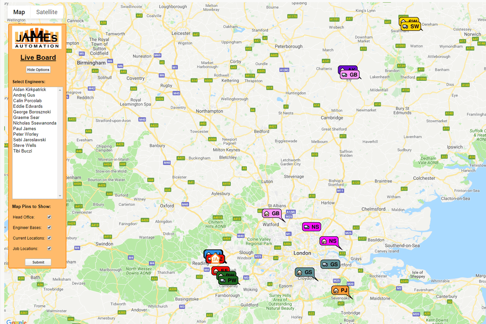 James Automation - Live Board - Maximised Menu - by Kirkpatrick Consult Limited